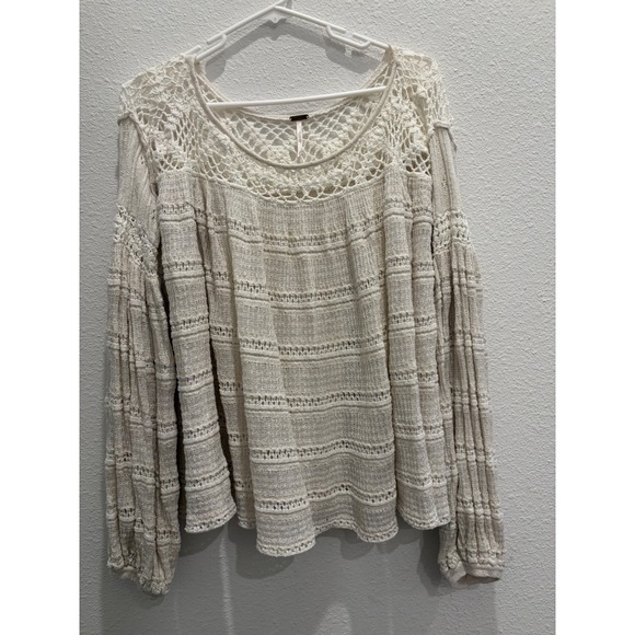 Free People Sweaters - Free People Crochet Lace Yoke Sweater Womens XS Cream Ivory Boho Long Sleeve Top